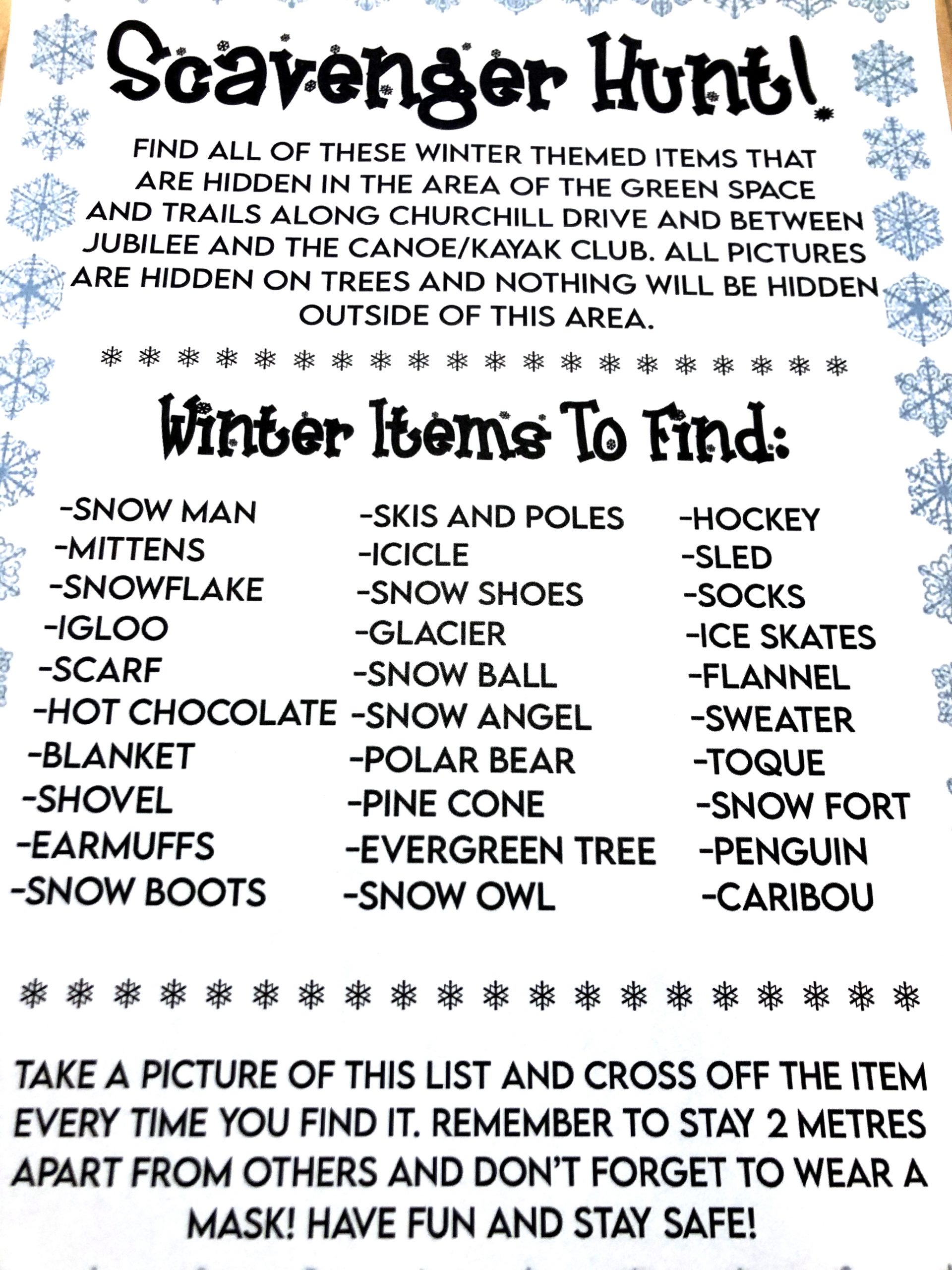 winter items list