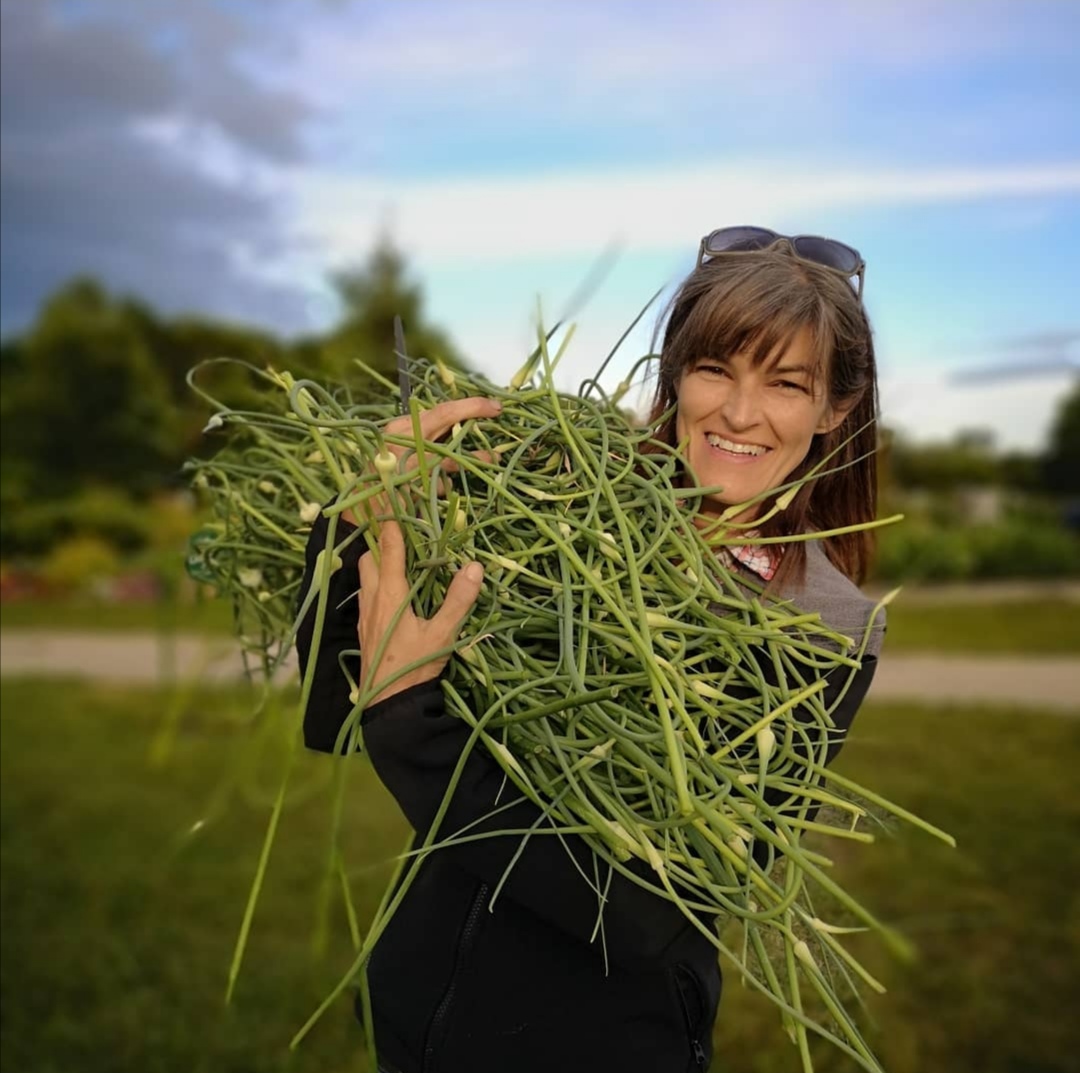 Woman works at garden